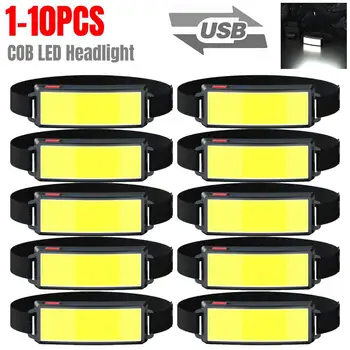 1-10Pcs Prenosni COB LED Žaromet z Vgrajeno Baterijo Svetilka USB Polnilne Glave Svetilke na Prostem Smerniki Taborjenje Bakla