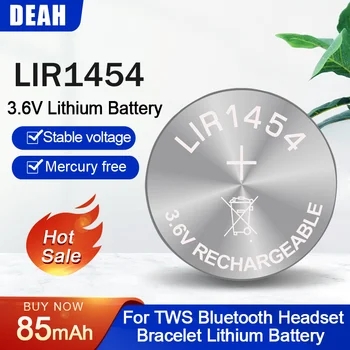 1-5PCS LIR1454 3,6 V 85mAh Polnilna Litijeva Baterija Za TWS Bluetooth Slušalke Zapestnica Nadomešča CR1454 CP1454 A3 Gumb Celic