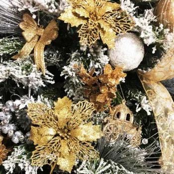10 Kos Božični Okraski 2023 Poinsettia Bleščijo Cvet Xmas Tree Obesek Visi Družino Vesel Stranka Dekor 16 cm PE