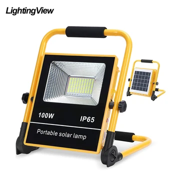 100W Prenosni Prostem Sončne Pozornosti LED delovna Lučka Kamp Svetilka z Vgrajeno Litij Baterija