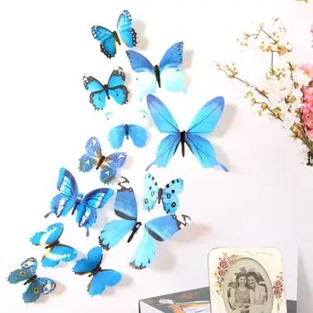 12Pcs/Set 3D Metulj Nalepke Beautiful Butterfly Stenski Dekor PVC Dnevna Soba Ozadje Dekoracijo Nalepke Za Novo Leto Poroko