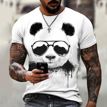 2022 3d Panda Tiskanje Moške Krog Vratu T-shirt Moda Priložnostne Vsakodnevno Smešno Srčkan Harajuku Udobno Vrh Kakovosti Tkanine 6xl