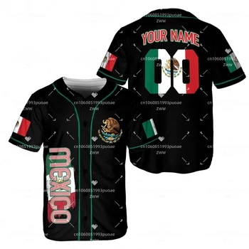 2023 Ime po Meri Ljubezni, MEHIKA Država Mehiški Azteški 3D Tiskanih Baseball Jersey Poletje Majica za Moške Vrhovi Tee Prevelik Ulične