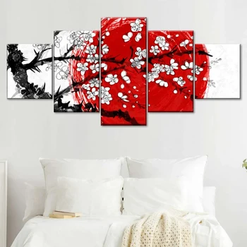 5 Delni Set Japonska Češnjev Cvet Diamond Slikarstvo Sakura Cvet in Rdeče Sonce Diy Celoten Mozaik Vezenje Zen Stenski Dekor AA4731