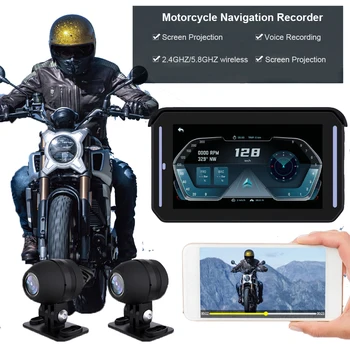 5Inch Motocikel Brezžični Apple Carplay Android Auto Prenosna Navigacija GPS Zaslon Zanke Snemanje Dash Cam GPS Sledenje