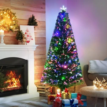 6'Tall Douglas Fir Pre-Sveti Umetno Božično Drevo z Realistično Podružnic,24 Multi-Barvni LED Luči,Optični Optika in 230 Nasveti