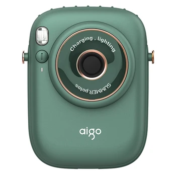 Aigo AGF-05 Prenosni Pasu in Vratu Visi Majhen Ventilator z Svetloba & Treh hitrosti Vetra Prilagoditev (Zelena)