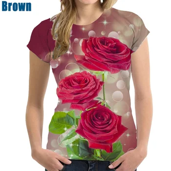 BIANYILONG blagovno Znamko T-Shirt 3D Rose Cvet Natisniti T-Shirt Seksi Modni Dame T-Shirt Svoboden Ženske Cvjetnim Tiskanja Vrhovi