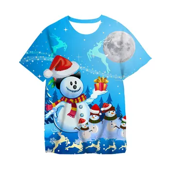 Božič Tshirts 3D Tiskanja Santa Claus SnowmanT Majica Fashion Otroci Priložnostne Fantje Dekleta Unisex Krog Vratu Tshirt Vrhovi