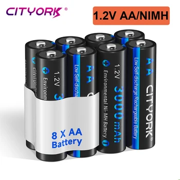 CITYORK 8PCS AA Polnilne Baterije 1,2 V 3000mAh 2A Ni-MH baterij NiMH AA Rechargeble Baterije AA Celica za Kamera Igrača Avto Ura