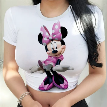 Disney Mickey Minnie Risanka T-majice Poletje Ženske majice Fashion Night Klub Dating Priložnostne 3d Tiskanih Prevelik T-shirt