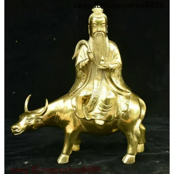 Folk Kitajski Tempelj, Bakra, Medenine Taoism Laozi Laozi Jahanje Krava Igrača Kip