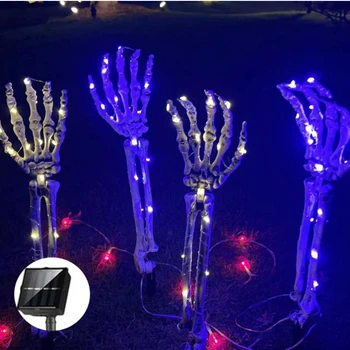Halloween Dekoracija Solarna Duha Roko Tla Vstavljanja Svetlobe LED Bakrene Žice Svetlobe Niz Žareče Okostje Roko Duha