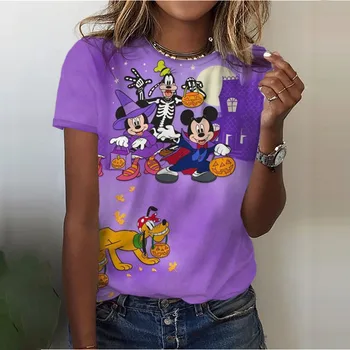 Halloween Mickey Minnie Anime Bučna Vzorec otroška T-Shirt Kratek Rokav Poletje Nove Ženske okoli Vratu Priložnostne Moda Vrhovi