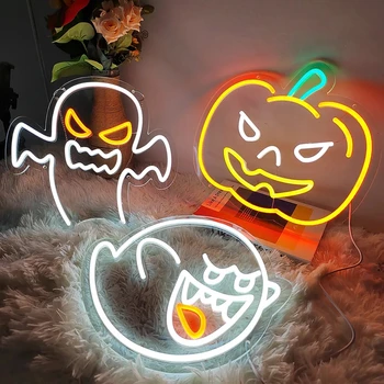 Kralj Boo Duh Obraz Neon Znak Bučna Neon Noč Svetlobe Halloween Dekor igre na Srečo Lučka Darila za Boy Soba
