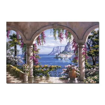 Lep Italijanski Vrt Platno Umetnost Sredozemske Pokrajine Ročno Oljno Sliko Sodobne Artowrk Dnevna Soba Dekor Velike