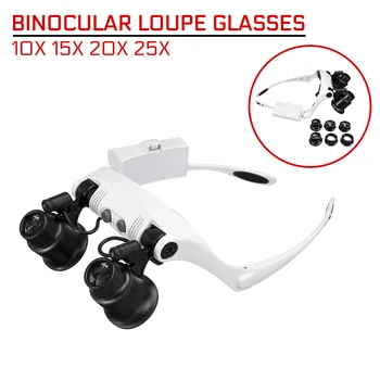 Lupo 10X 15X 20X 25X LED Dvojno Eye Glasses Loupe Objektiv z 8 Objektiv LED Lučka za Strokovno Zlatar Watch Popravila Merjenje