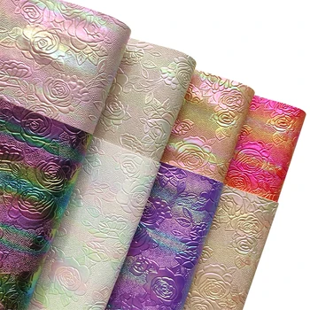 Mavrica Gradient Rose Reliefno Teksturo, Umetno Usnje Sintetične Tkanine Za Loki Šivanje Obrti Ročno DIY projektov 30x135cm