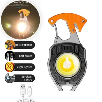 Mini LED Svetilka Keychain Svetlobe Večnamensko Prenosni COB Kampiranje Svetilke USB Polnjenje Delo Luči ribolov Lanterna