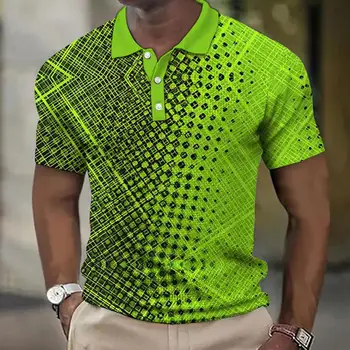 Moda za Moške Majice Polo 3d Simulacija Kovinski Kariran Natisnjeni moška Oblačila Poletje Priložnostne Kratka Sleeved Ulica Oblikovalec Vrhovi Tees