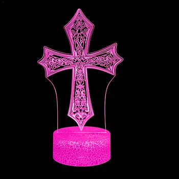Nighdn Jezus Križ Noč Luč Krščanske 3D Optično Iluzijo Lučka Zatemniti Nočne Rojstni dan Velikonočna Darila za Fante, Punce