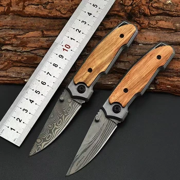 Nova Zunanja Folding Nož Damask Vzorec Kampiranje Samoobrambe Planinarjenje Prenosni Multi Namen Folding Nož Nož Za Sadje