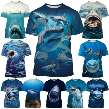 Novo Priljubljeno Žival Veliki Beli morski Pes 3D Tisk T-shirt Retro Moške Poletne Prosti čas Modna Unisex majica s kratkimi rokavi Top