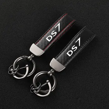Ogljikovih Vlaken Usnje Keychain Logotip po meri Poslovnih Daril Key Ring Moški Ženske Avto Ključ Trak Za Ds Duha DS7 Dodatki