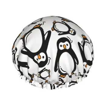 Pingvini Nepremočljiva Tuš Zaporko z Elasticized Robom Reverzibilna Design za Tuš Spalna Bonnet Skp za Vse Dolžine Las