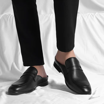 Pravega Usnja Loafers Leni Peni Čevlji Visoke Kakovosti Zdrs na Mens Čevljev Luksuzne blagovne Znamke Pol Povlecite Priložnostne Sandali, Čevlji za Moške Copate