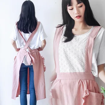 Predpasnik Čipke Bombaž Korejski Modni Stil Za Odrasle Ženske Kuhinja Peko Lepote Cvet Trgovina Delo Oblači