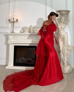 Rdeče-Ramo Prom Obleke 2023 Elegantno morska deklica Tla-Dolžina Večerne Obleke Arabija Formalne Priložnosti Obleko فساتين مناسبة رسمية