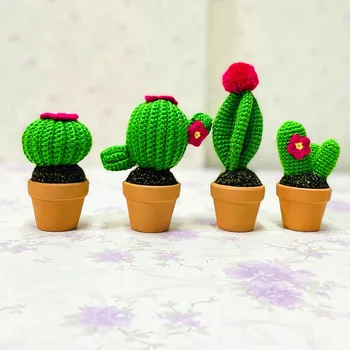 Ročno pletene Kaktus lončnica Končal Umetne Zelene Rastline Kvačkanih Sočna Bonsaj Doma Tabelo Okraski Okraski