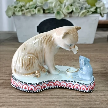 Smešno Porcelana Mačka Miniaturni Ročno Poslikane Keramike Miško Figur Satira Ornament Risani Lik Dekor Umetnosti in Obrti Darilo
