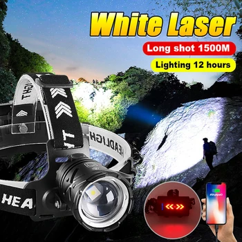 Super LED Beli Laserski Močan Žaromet Usb Polnilne Glavo Svetilka Visoke Moči Zoom Dolgo Strel z Glavo Baklo Ribolov Žarometi
