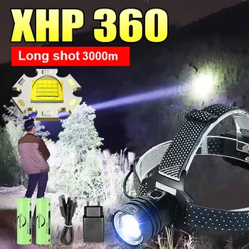 Super Svetla XHP360 Močna LED Žaromet USB Polnilne Visoko Moč Žarometov XHP90 3Mode 18650 IP6 Nepremočljiva Glavo Svetilka