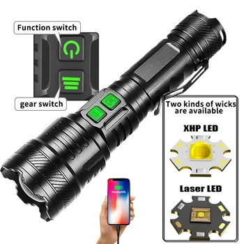 Ultra Dolgo je Zvonilo Močno Laser Svetilka za Napajanje USB Polnilne XHP220 LED Svetilko Zoomable Taktično Svetilko Vodotesna Ročna Svetilka