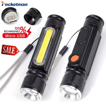 USB Polnilne LED Svetilke Zoomable Taborjenje Bakla z Cob Sidelight Nepremočljiva Prenosni Taktično Magnetni Sili Svetlobe