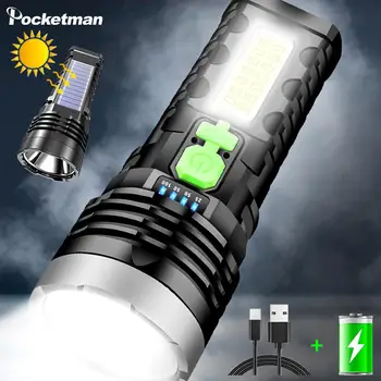 USB/Solarno Polnjenje Bliskavico Vgrajeno Baterijo Baklo z COB Stranska Svetloba Solarna Svetilka Nepremočljiva Strani Lučka Lučka za Kampiranje