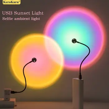 USB sončni Zahod, Svetloba Mobilni Telefon Self Fotografija Svetlobe LED Mavrica Neon Noč Svetlobni Projektor Fotografija Steno Vzdušje Svetlobe