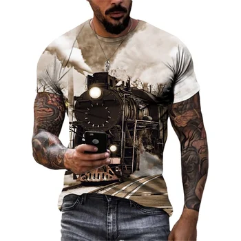 Vintage muzejski Vlak Grafični 3D Tiskanja Moški Ženske O-Vratu T-shirt Priložnostne Kratek Rokav Prevelik Tee Vrhovi Moda za Moške Majice Oblačila