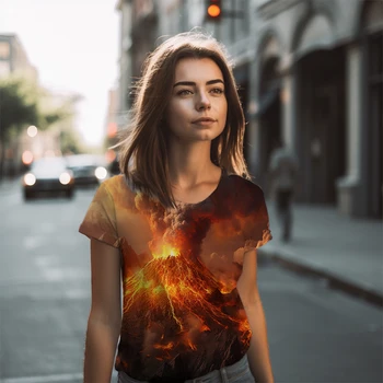 Vulkan 3D Tiskanje, Vzorec T -shirt Street Fashion majica s kratkimi rokavi Ženske Poletje Svoboden Priložnostne T -shirt Osnovni Krog Vratu T -shirt
