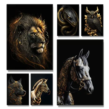 Črna in Zlata Živali Platno Umetnosti Plakatov in Fotografij Lev Konj Moda Umetnost Poslikave na Steni Umetnosti Orel Slike Doma Dekor