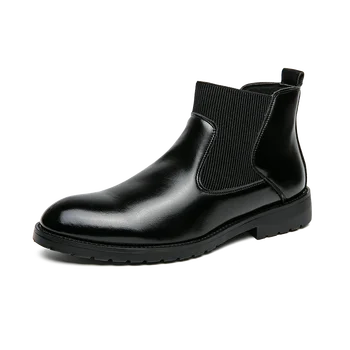 Škornji za moške Britanski retro slogu moški usnjeni škornji Platforma Čevlji za moške, modni kratek čevlji Chelsea škornji Stranka čevlji#5990