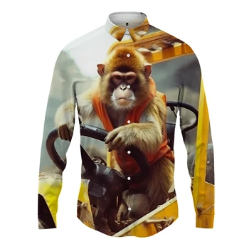 Živali Gorilla 3D Tiskanje Dolg Rokav Shirt je Stilsko in Udobno moška Majica Stranke Urada Majica Priložnostne Vsestranski Majica